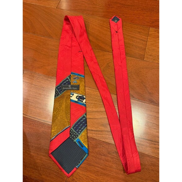 Ermenegildo Zegna Silk Tie Parrot Art Red Writing Men’s Neckwear | 3.75”W x 56"L - Picture 3 of 8